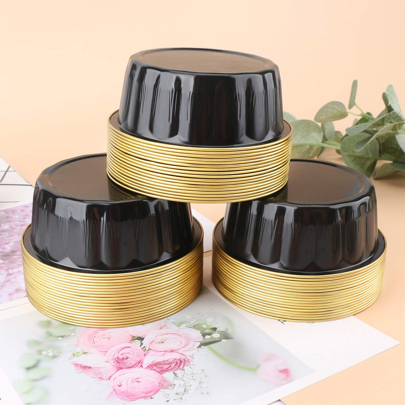 [Australia - AusPower] - Disposable Baking Ramekins, Beasea 8 oz 100 Pack 3.9" Aluminum Foil Cups Bake Utility Ramekin Cup Souffle Cup Muffin Cupcake Baking Cup Mini Pudding Cups for Party Wedding Birthday - Black Gold 03.Black Gold 