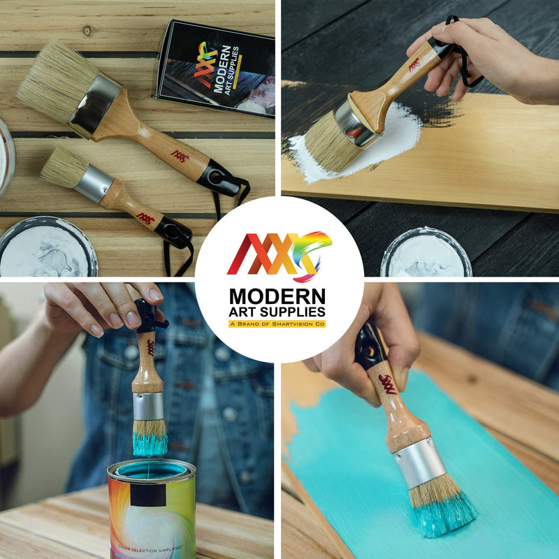 [Australia - AusPower] - Chalk and Wax Paint Brush Furniture - Painting or Waxing - Milk Paint - Dark or Clear Soft Wax - Home Decor Cabinets Stencils Woods - Natural Bristles 1 Small Round and 1 Large Oval Brushes 