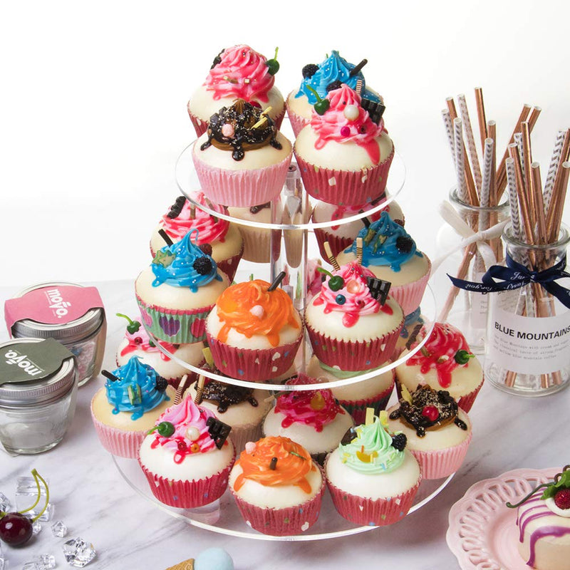 [Australia - AusPower] - Acrylic Cupcake Stand, Clear Dessert Tower Holder Display with Base for Wedding, Party, Baby Shower, 3 Tier Round, Transparent Round With Base 