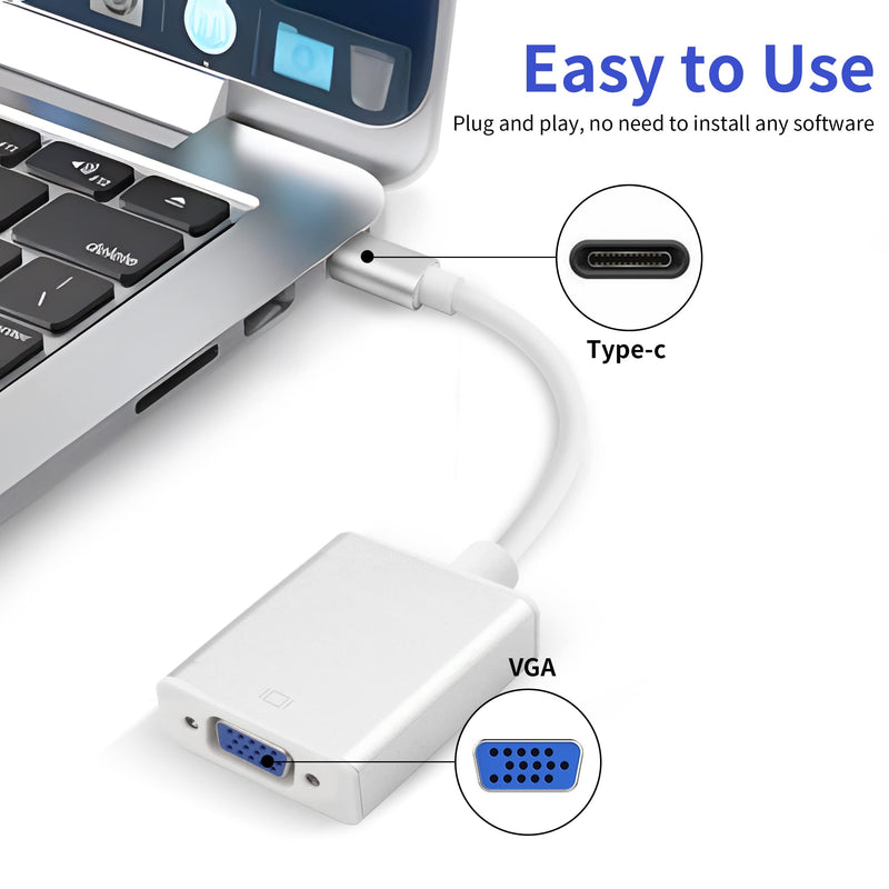 [Australia - AusPower] - USB C to Monitor Adapter YACSEJAO 1080P@60Hz USB Type C(Thunderbolt 3) to VGA Converter Supports Smartphone, Tablet, Laptop Projection to TV or Monitor 