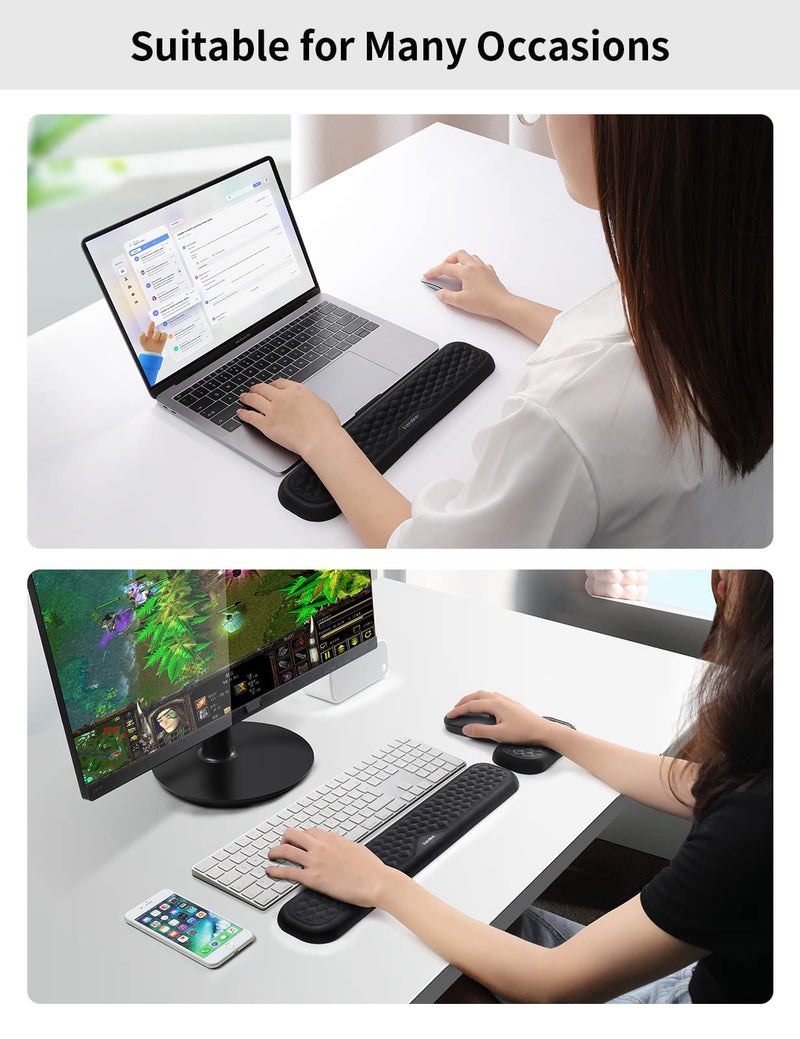 [Australia - AusPower] - VAYDEER Keyboard and Mouse Wrist Rest Pad Set Padded Memory Foam Hand Rest Support for Office, Computer, Laptop, Mac Typing and Wrist Pain Relief and Repair(Large Set) Large keyboard wrist rest + Small mouse wrist rest 