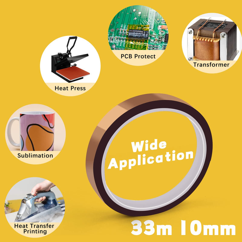 [Australia - AusPower] - HTVRONT Heat Tape for Sublimation, 4 Rolls 10mm x33m 108ft Heat Resistant Tape for Heat Press, Heat Transfer Tape Thermal Tape for Electronics & Heat Vinyl Press Tape No Residue(Brown) Brown 