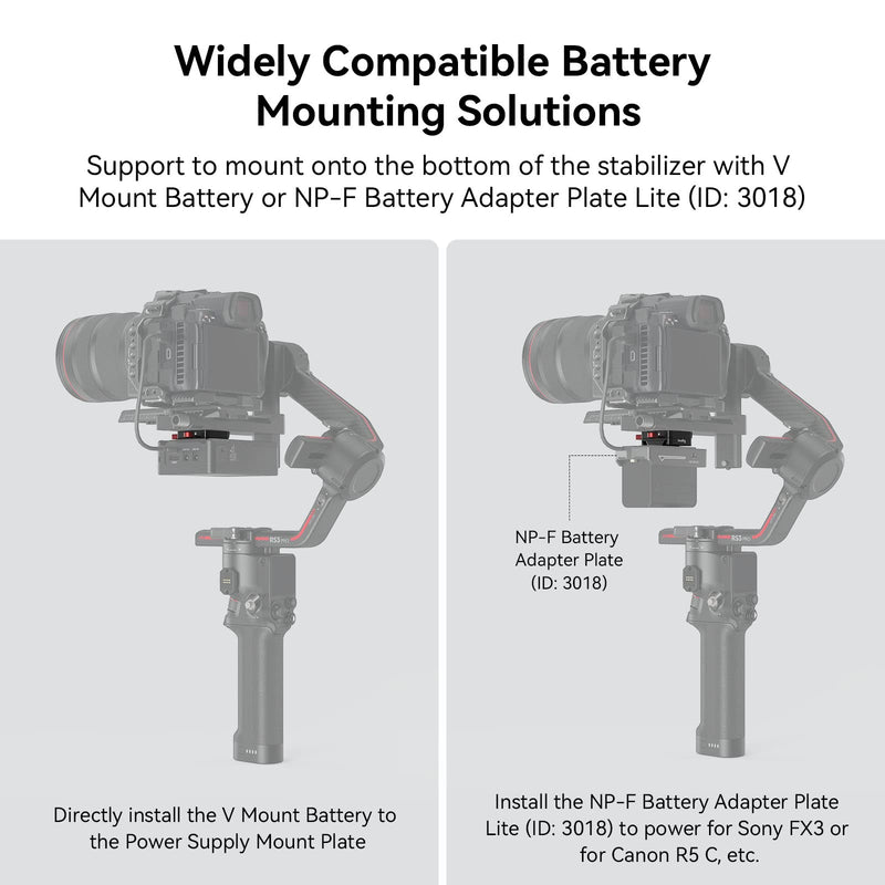 [Australia - AusPower] - SmallRig Mini V Mount Battery Plate for DJI RS 3 / RS 3 Pro/RS 2 / RSC 2 Gimbals, Comes with V-Lock, Cold Shoe & 1/4"-20 Threaded Holes for V Mount Battery & NP-F Battery - 4189 