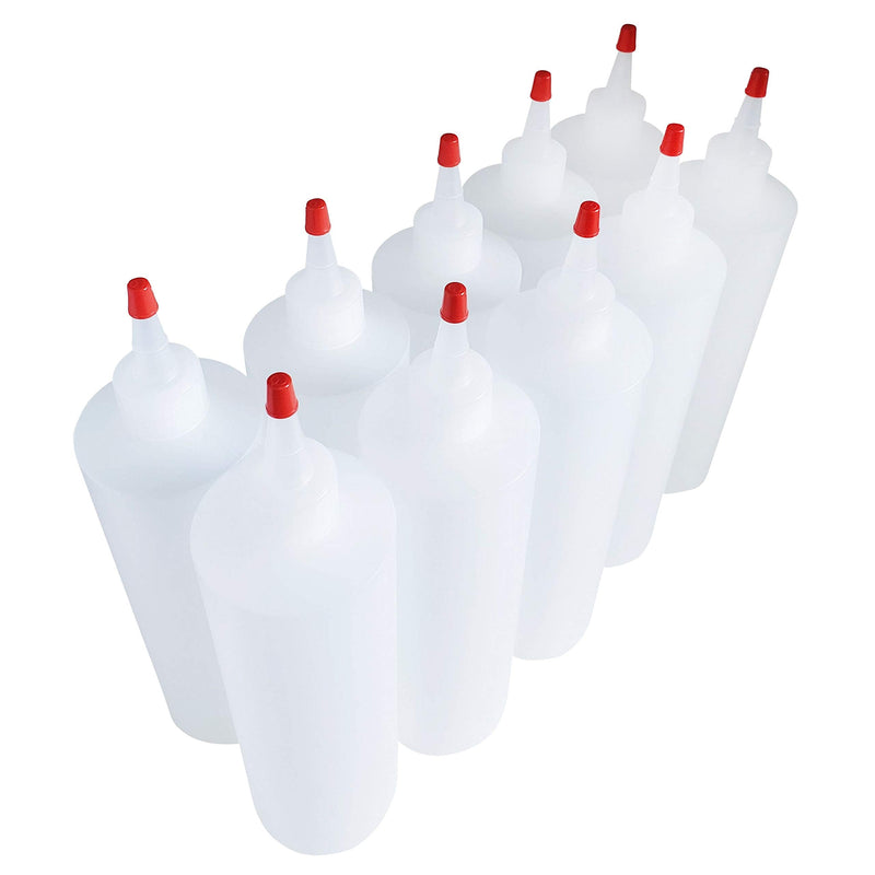 [Australia - AusPower] - Kelkaa 16oz HDPE Durable Plastic Squeeze Bottles with Yorker Red Cap Natural Clear Bottles for Food, Crafts, Any DIY Liquid Products, Multi Purpose Refillable Bottles (Pack of 10) 