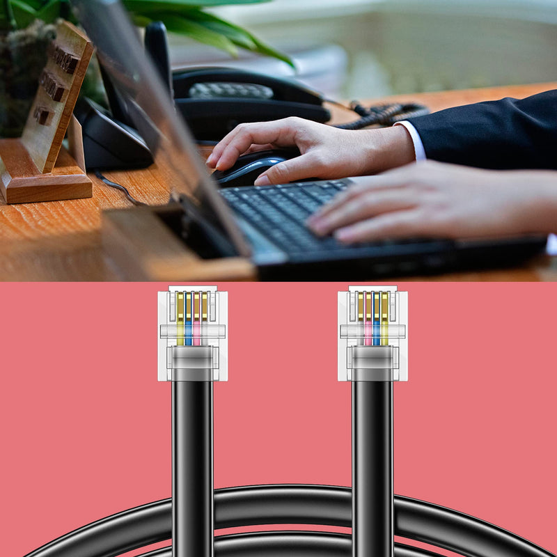 [Australia - AusPower] - 6-foot telephone landline extension cord cable cord with standard RJ-11 6P4C plug ( Black 3Pack ) 6-feet-Black 