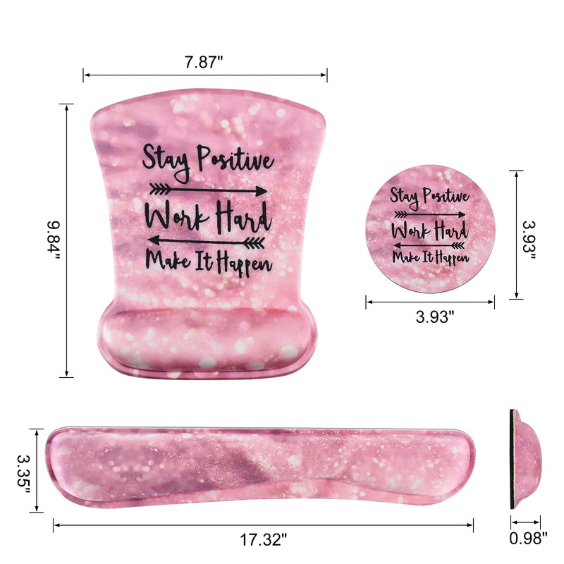 [Australia - AusPower] - Ergonomic Mouse Pad with Wrist Support Gel, DINKY Upgraded Keyboard Wrist Rest Pad Set, Lovely Coaster with Non-Slip PU Base Mouse Pads for Working, Gaming and Family (Pink Letters) Pink Letters 