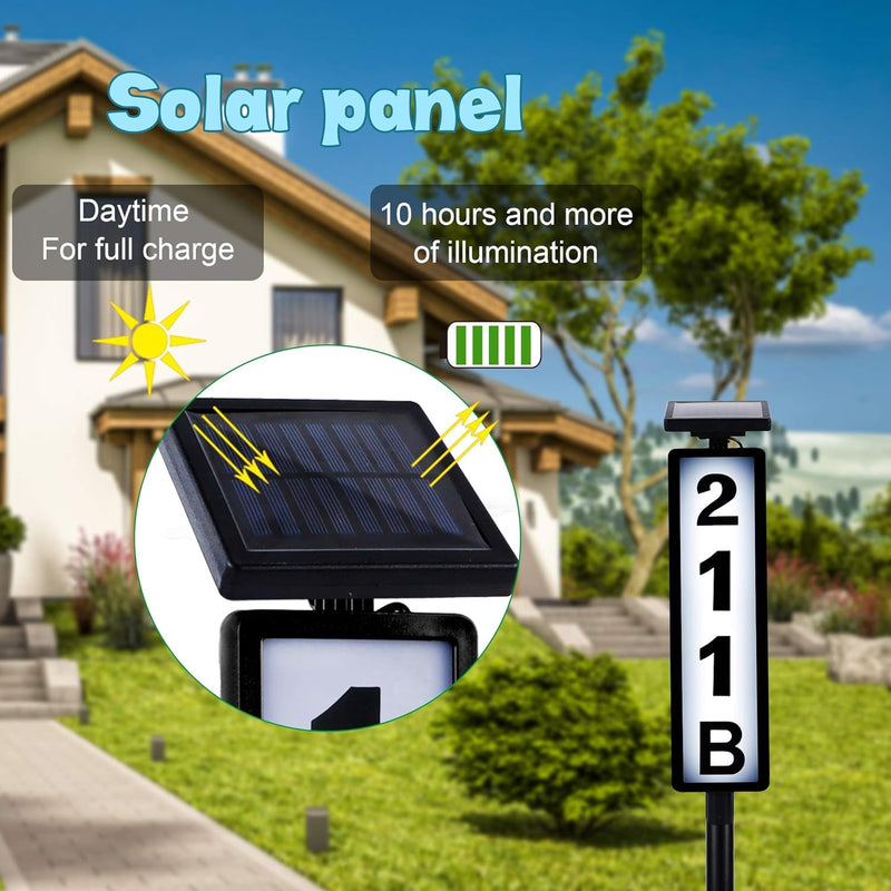 [Australia - AusPower] - Solar Lighted House Address Numbers Sign, Megfiehun Solar Powered House Numbers Light, LED Illuminated Outdoor Address Plaque for Home Yard Garden House 