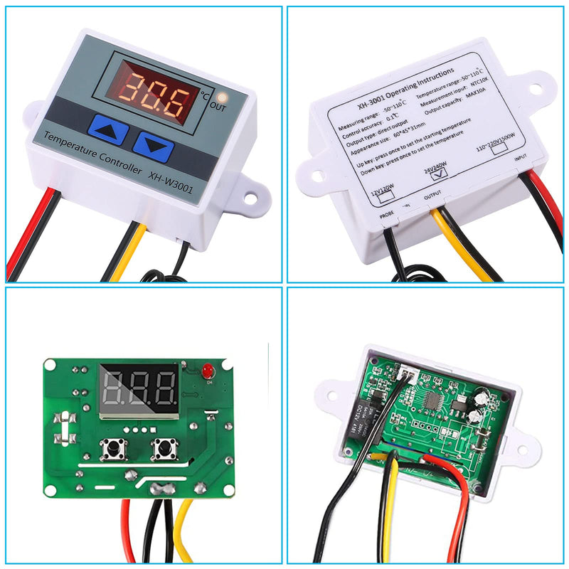 [Australia - AusPower] - Alinan 2pcs 24V XH-W3001 Digital LED Temperature Controller Mini Thermostat Switch with Waterproof NTC 10K Thermistor Sensor Temperature Probe, -50℃ to 110℃ Heating/Cooling Temperature Control 2 