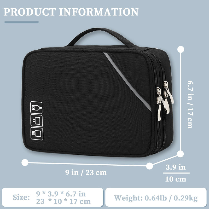 [Australia - AusPower] - Lanola Electronic Organizer,Travel Cable Organizer Bag Pouch Electronic Accessories Carry Case Portable Double Layers Storage Bag for Cable,Cord,Charger,Phone,Earphone,Power Bank,Memory Cards - Black 