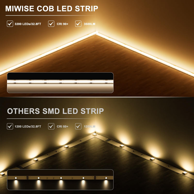 [Australia - AusPower] - MIWISE COB LED Strip 32.8ft/10m,CRI 90+ Warm White 2700K High Lumen Super Bright Flexible DC24V LED Tape Light,for Cabinet Home Office DIY Lighting Projects(Adapter&Controller NOT Included) 2700K-32.8ft/10m 