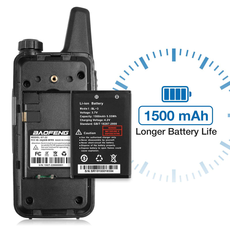 [Australia - AusPower] - BAOFENG GT-22 FRS Two Way Radio License Free, 1500mAh Battery, Handsfree Rechargeable Portable Walkie Talkie, 16 CH VOX, Micro USB Charging with Earpiece, 2PCS 