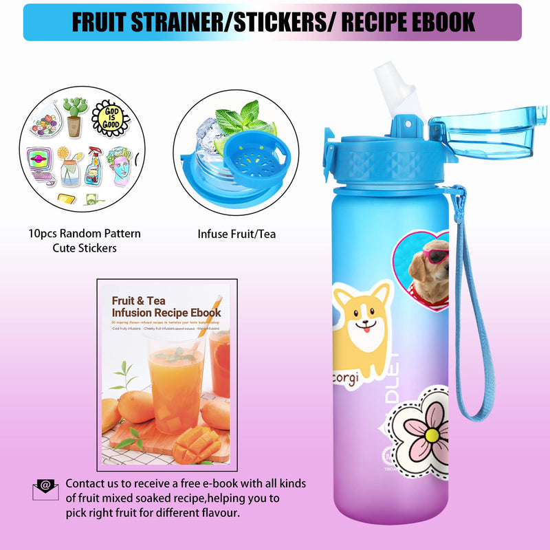 [Australia - AusPower] - Kids Water Bottle with Straw, 17oz Water Bottles Motivational Time Marker with 2 Lids(Straw/Chug) Leakproof Tritran BPA Free Reusable Drinking Bottles for Kids/Adults 500ml(Blue-Purple) Blue-Purple 