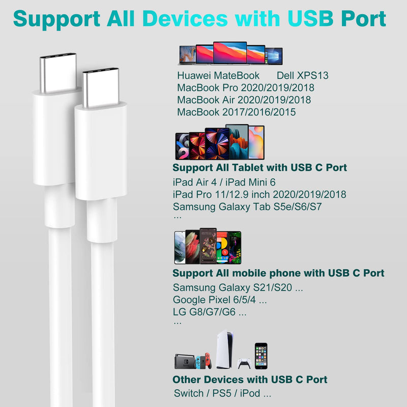 [Australia - AusPower] - 2-Pack[6.6ft 60W/3A] USB C to USB C Cable, 2 Sided Type C Cord, REALPOW USB-C Fast Charging Cable for New MacBook Air, iPad Pro/Air/Mini 6, Galaxy S22/S21, Pixel, Switch and More 6.6ft 