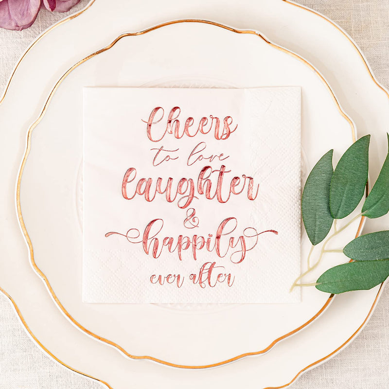 [Australia - AusPower] - Crisky Bridal Shower Napkins Rose Gold, Happily Ever After Cocktail Beverage Cake Dessert Napkins for Wedding & Bridal Shower Engagement Bachelorette Party Decorations,Cocktail Size, 50 Pcs, 3-Ply RoseGold 