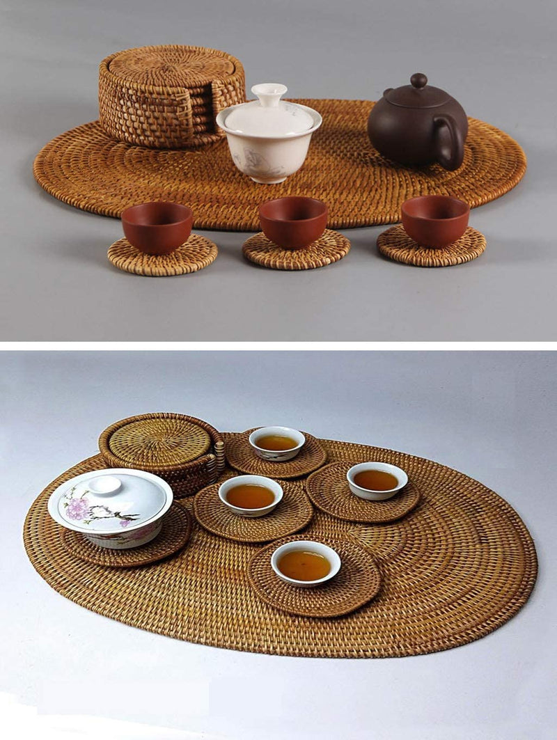 [Australia - AusPower] - DAWN FLAME Set of 2 Oval Rattan Placemat Natural Hand-Made Rattan Heat-Resistant Placemat Rattan Trivets (Oval 15.7x11.8IN), Honey Brown Oval 15.7x11.8IN 