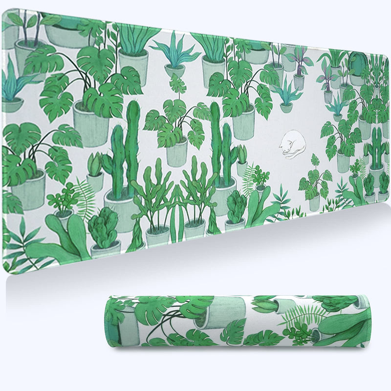 [Australia - AusPower] - Cute Large Mouse Pad, XL Gaming Mouse Pads, Big Extended Mousepad, Waterproof Desk Mat with Stitched Edge, Laptop Computer Keyboard Mat Desk Pad for Home Office, 27.6x11.8X0.12IN (Green Cactus) Green Cactus 