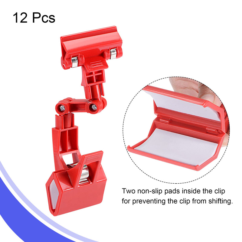 [Australia - AusPower] - MECCANIXITY Adjustable Rotating Sign Clip Fit Max 13mm Thickness Tag for Shelf Display, Red, Pack of 12 