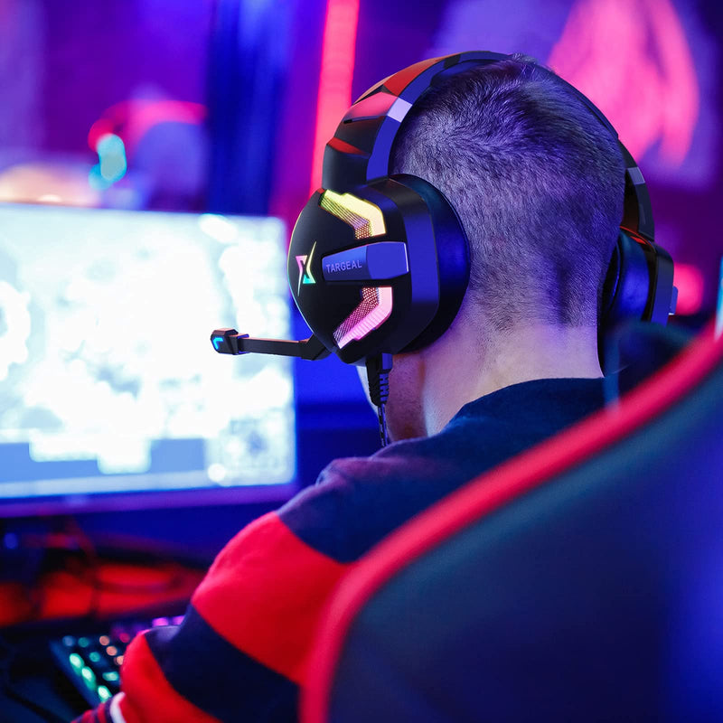 [Australia - AusPower] - targeal Gaming Headset with Microphone for PC PS5 PS4 Switch Laptop Mac, USB Wired 7.1 Surround Sound Gaming Headphones with Omni-Directional Noise Canceling Mic, RGB LED, Without Type C Cable SKY-917 