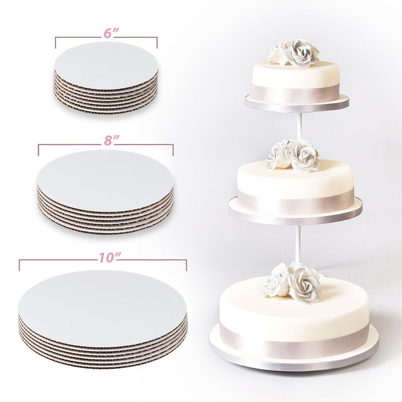 [Australia - AusPower] - 30 Pack Cake Boards 10 of Each Size Round, Circle Cardboard Base, 6, 8 and 10-Inch. Perfect for Cake Decorating, 10 of Each Size 6" 8" 10" / 30 Pack 