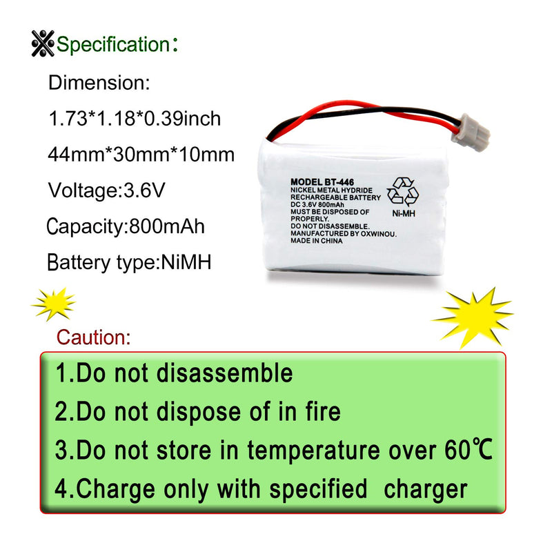 [Australia - AusPower] - BT446 BT-446 BBTY0503001 BT-1004 BT-1005 GE-TL26402 BT-504 CPH-488B Handset Phone OXWINOU 3.6V 800mAh Rechargeable Battery Compatible with Uniden Cordless Phone(4 Pack) 4 PACK 446 BATTERY 