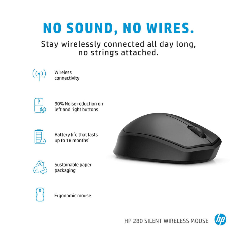 [Australia - AusPower] - HP Wireless Silent 280M Mouse - Ergonomic Right-Handed Design, 18 Month Battery Life, and 2.4GHz Reliable Connection - Works for Computers and Laptops - Far Quieter Clicks Than Most Mice 