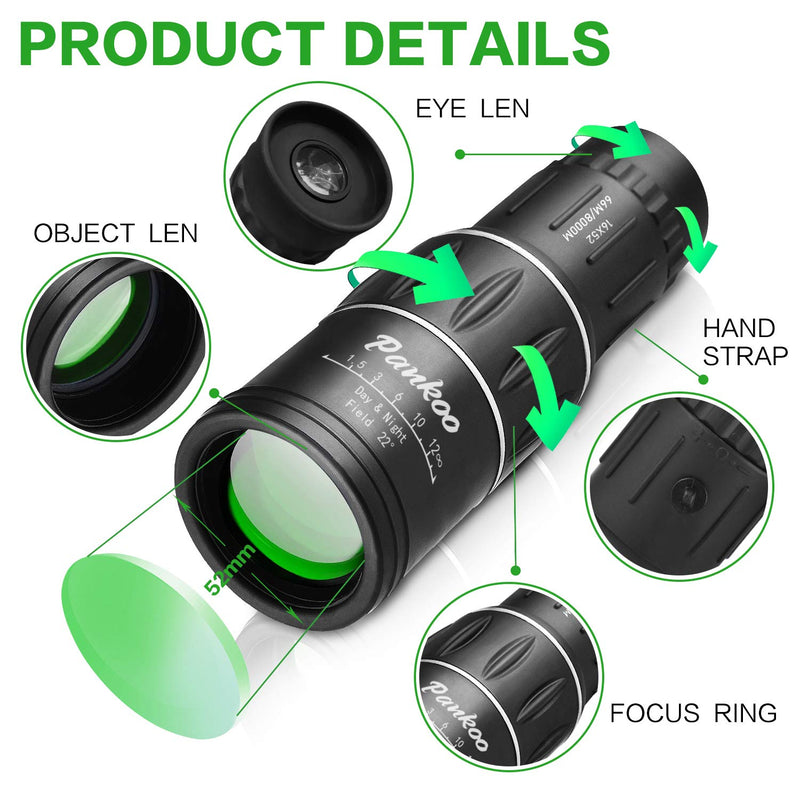 [Australia - AusPower] - 16X52 Monocular Telescope, High Power Prism Compact Monoculars for Adults Kids HD Monocular Scope for Bird Watching Hiking Concert Travelling 