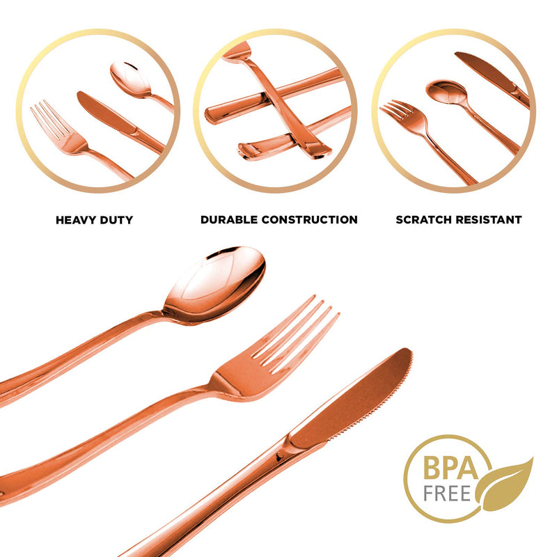 [Australia - AusPower] - Rose Gold Plastic Silverware Party Utensils Set – Heavy Duty Plastic Disposable Cutlery (30 Spoons, 30 Forks & 30 Knives) Ideal for Rose Gold-Themed Elegant Parties, Birthdays & Luxury Weddings 