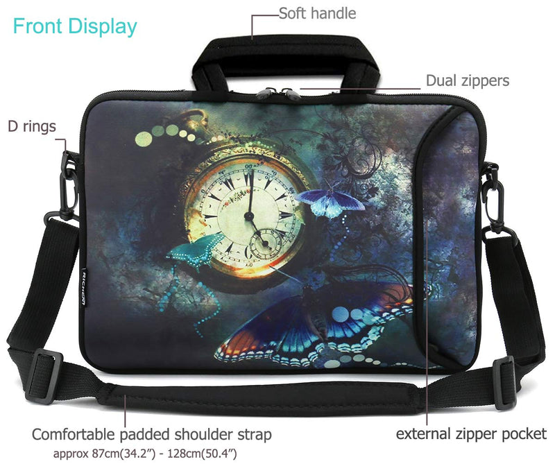 [Australia - AusPower] - RICHEN 11 11.6 12 12.5 13 inches Case Laptop/Chromebook/Ultrabook/Notebook PC Messenger Bag Tablet Travel Case Neoprene Handle Sleeve with Shoulder Strap (11-13.3 inch, Clock &Butterfly) 11-13.3 inch Clock & Butterfly 