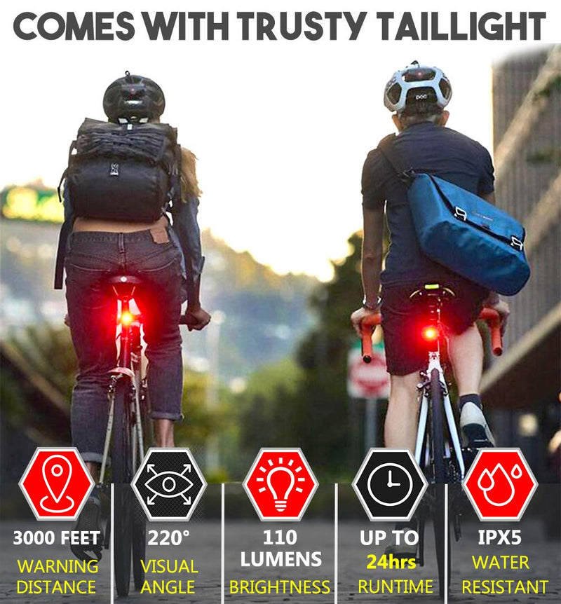 [Australia - AusPower] - BLITZU Gator 390 USB Rechargeable LED Bike Light Set, Bicycle Headlight Front Light & Free Rear Back Tail Light. Waterproof, Easy to Install for Kids Men Women Road Cycling Safety Commuter Flashlight Black 