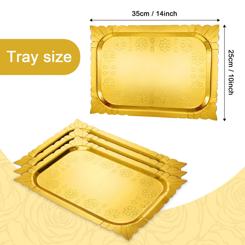 [Australia - AusPower] - 4 Pieces Gold Paper Cardboard Rectangle Trays Heavy Duty Disposable Serving Platters and 3-Tier Cardboard Cupcake Stand Gold Dessert Tower Round Cake Fruit Display Holder for Wedding Birthday Party 