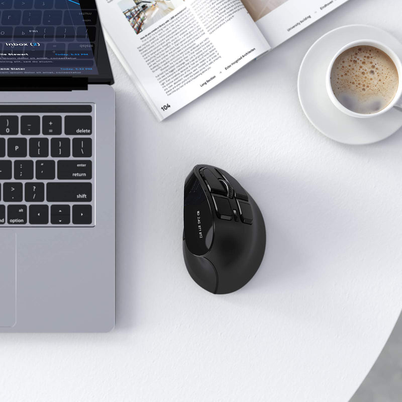[Australia - AusPower] - Ergonomic Mouse, seenda Wireless Vertical Mouse - Rechargeable Optical Mice for Multi-Purpose (Bluetooth 5.0 + Bluetooth 3.0 + USB Connection) Compatible Apple Mac and Windows Computers - Black Black Ergonomic Mouse 