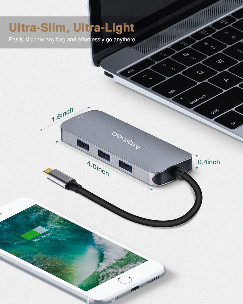 [Australia - AusPower] - Argmao 7 in 1 Type USB C HUB with to USB-C PD 3.0, 4K@30Hz HDMI, 3 USB3.0, SD/TF Card Reader, Multiport Adapter Dongle for MacBook Air Pro and Other Type C Laptops (Space Gray) 