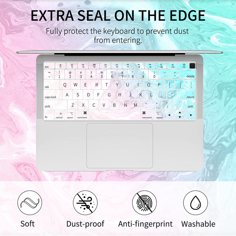 [Australia - AusPower] - Watbro Compatible with MacBook Air 13 Inch Laptop Case 2020 2019 2018 Release A2337 M1/A2179/A1932 ,Marble&Watercolor Painting Case with Keyboard Cover Skin for MacBook Air 2020 with Touch ID 1Pack:Pink blue agate 