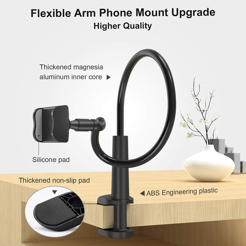 [Australia - AusPower] - SHAWE Phone Holder Bed Gooseneck Mount - Flexible Arm 360 Mount Clip Adjustable Bracket Clamp Stand Compatible with Cell Phone 11 Pro XS Max XR X 8 7 6 Plus 5 4, Samsung S10 S9 S8 for Bedroom Desk Black 