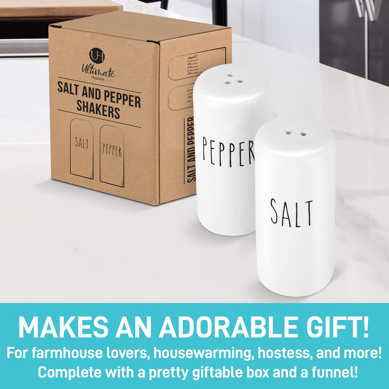[Australia - AusPower] - Farmhouse Salt and Pepper Shakers Set - Rustic Salt and Pepper Shakers Set - Cute White Salt and Pepper Shakers for Your Farmhouse Kitchen, Sturdy Ceramic, 3.4 oz Capacity, Rust-Free 