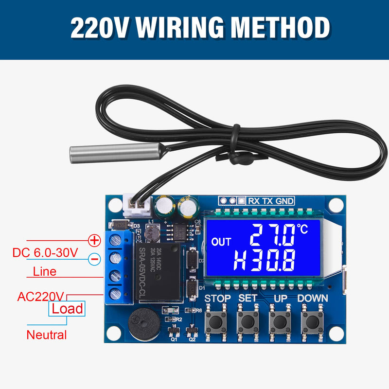 [Australia - AusPower] - 2 Pieces XY-T01 Electronic Temperature Controller, DC 6 - 30V 24V Digital Temperature Control Module -50°C to 100°C Digital Thermostat Temperature Control Switch Boards with Waterproof NTC Probe 