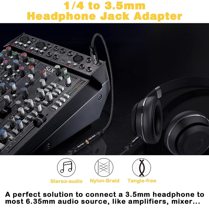 [Australia - AusPower] - SOLMIMI 6.35mm (1/4 inch) Male to 3.5mm (1/8 inch) Female Audio Jack Adapter Nylon Braid & Lossless Stereo Headphone Jack Adapter for Amplifier Mixer Guitar Piano Speaker or More - Matte Black 1 Feet/ 0.3 Meters 