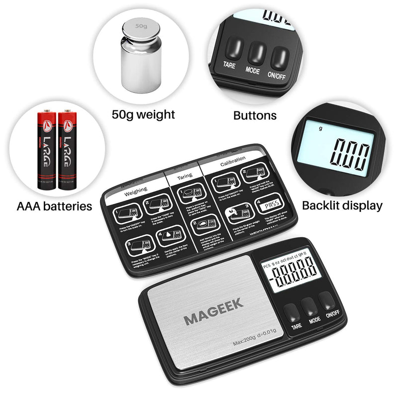 [Australia - AusPower] - Gram Scale, Scales Digital Weight Grams 200 X 0.01g with 50g Weight Calibration, Digital Scale Grams and Ounces 6 Units Conversion, Precision Pocket Scale, Auto-Off, Tare Function (Battery Included) 