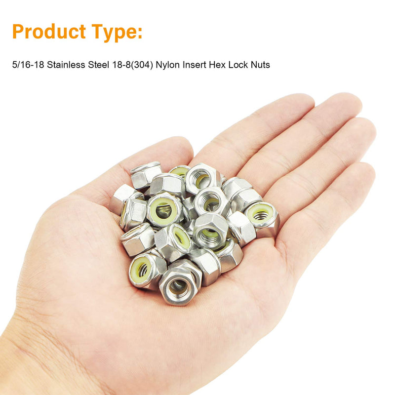 [Australia - AusPower] - Powlankou 60 Pieces 5/16"-18 Nylon Insert Hex Lock Nuts, 304 Stainless Steel 