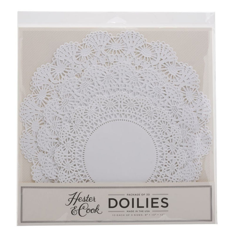 [Australia - AusPower] - Hester & Cook (HCO-) Paper Doilies Pack 30 Three Sizes American Made,White,8", 10", 12" 