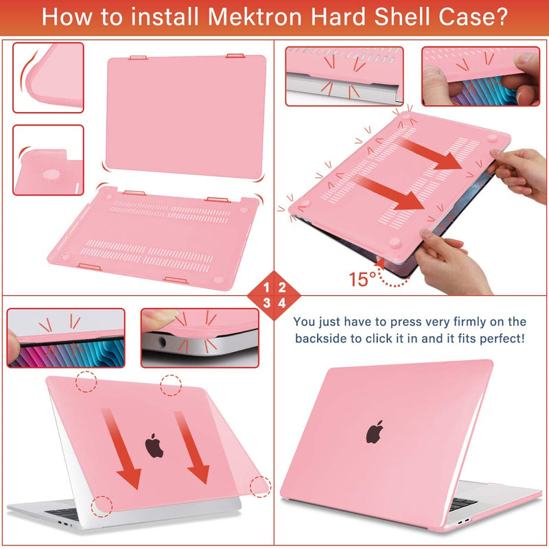 [Australia - AusPower] - Mektron Case for MacBook Pro 13 inch 2020 M1 A2338 A2289 A2251 with Touch Bar & Touch ID, Plastic Crystal Hard Shell Cover & Keyboard Skin & Screen Protector, Pink 