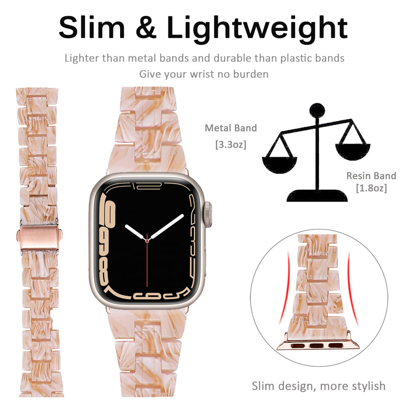 [Australia - AusPower] - Miimall Compatible Apple Watch 41mm 38mm 40mm Resin Band Women Men Ultra-Light Super-Slim Stainless Steel Clasp Replacement Bracelet Band Strap for Apple Watch Series 7/SE/6/5/4/3/2/1(Silk White) Silk White 41mm/38mm/40mm 