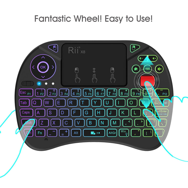 [Australia - AusPower] - Mini Keyboard,Rii X8 Portable 2.4GHz Mini Wireless Keyboard Controller with Touchpad Mouse Combo,8 Colors RGB Backlit,Rechargeable Li-ion Battery for Google Android TV Box, PS3, PC, Pad,Nvidia Shield 