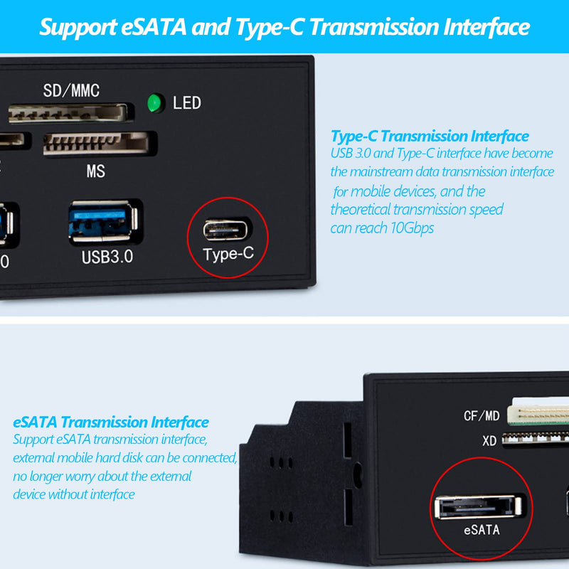 [Australia - AusPower] - Wendry Multifunction Front Panel Internal Card Reader, Super Speed USB 3.0 Hub Card Reader Dashboard Fits Any 5.25inches Computer Case Front Panel 