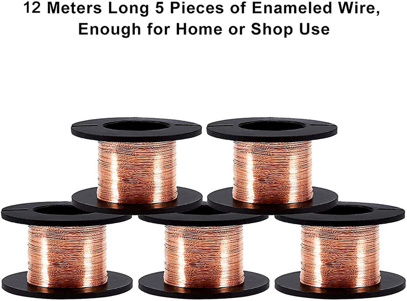 [Australia - AusPower] - 5Pcs Enameled Copper Wire,Magnet Winding Wire 0.1mm Thickness for Connecting or Soldering Purpose, Natural 15M 