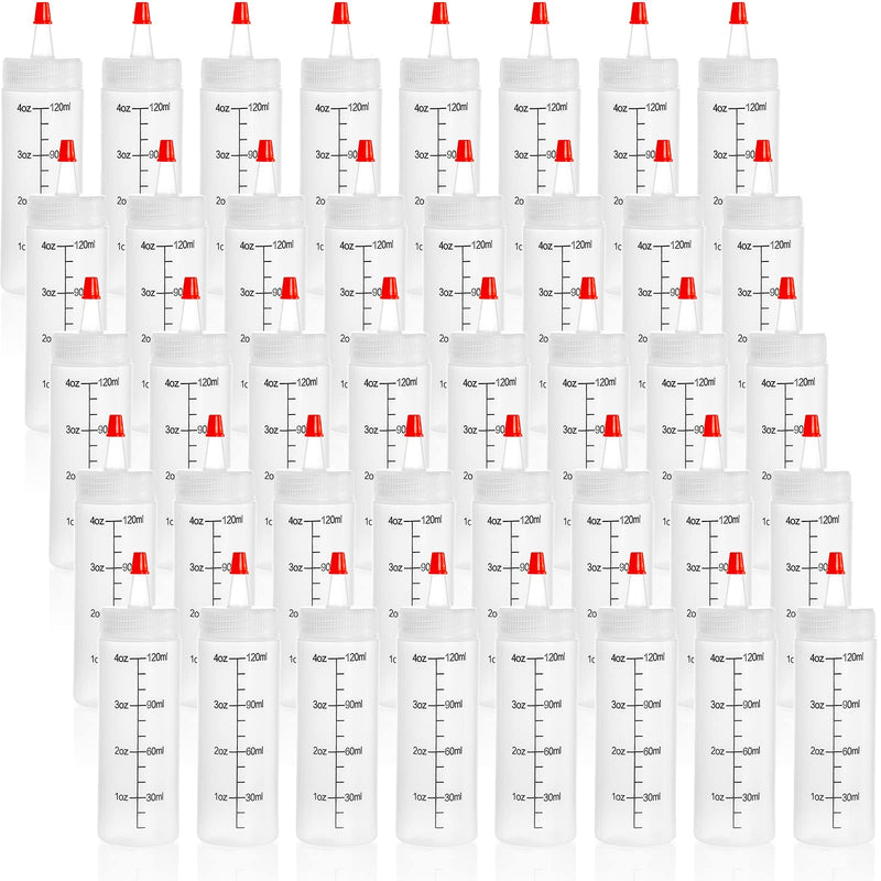 [Australia - AusPower] - Foraineam 40 Pack 4 oz (120 ml) Small Condiment Squeeze Bottles with Red Tip Cap and Measurement, Durable Plastic Squirt Bottle for for Cookie Decorating, Sauces, Syrup, Salad, Arts and Crafts 
