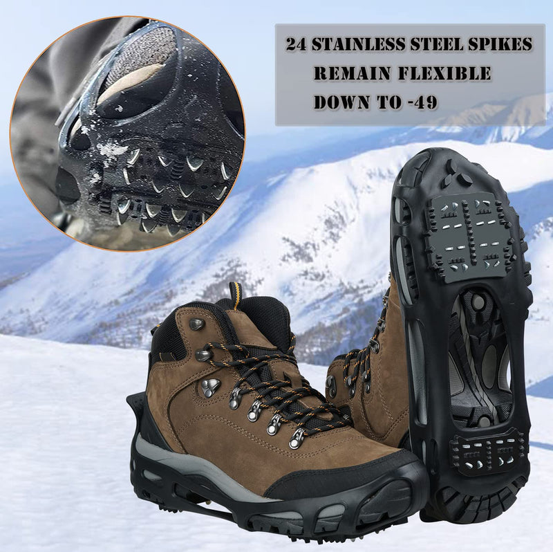 [Australia - AusPower] - Ice Snow Traction Cleats Crampons Anti-Slip Snow Shoes Cleats Walking on Snow and Ice Winter Walking Boots Cleats for Men Women Hiking, Jogging 24 Steel Crampons Small (3.5-5men/5.5-7women) 
