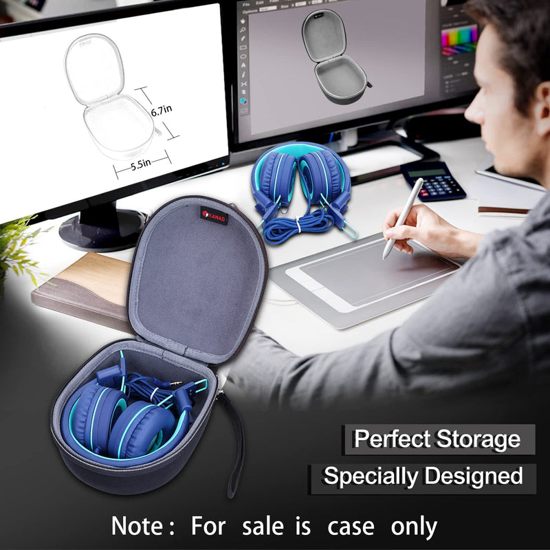[Australia - AusPower] - XANAD Hard Case for Kids Headphone - Elecder i37 / Noot K11 / iClever HS14 Foldable Wired On-Ear Headset (The Headset is not Included) Dark Grey 