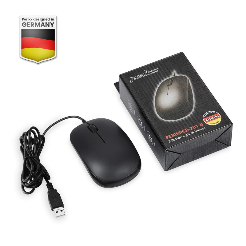 [Australia - AusPower] - Perixx PERIMICE-201 Wired USB Optical 3 Button Mouse with 800 DPI and Illuminated Wheel, Black USB Optical Mouse 