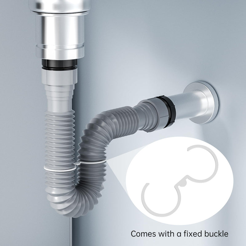 [Australia - AusPower] - SAINT NIEVE 2 Pack Expandable Flexible 1 1/2" or 1 1/4" P-Trap Pipe for Single Kitchen Sink, Drain Pipe Kit With Adapter Seal Ring, for Kitchen Sink Drainage and Garbage Disposal (Gray) 